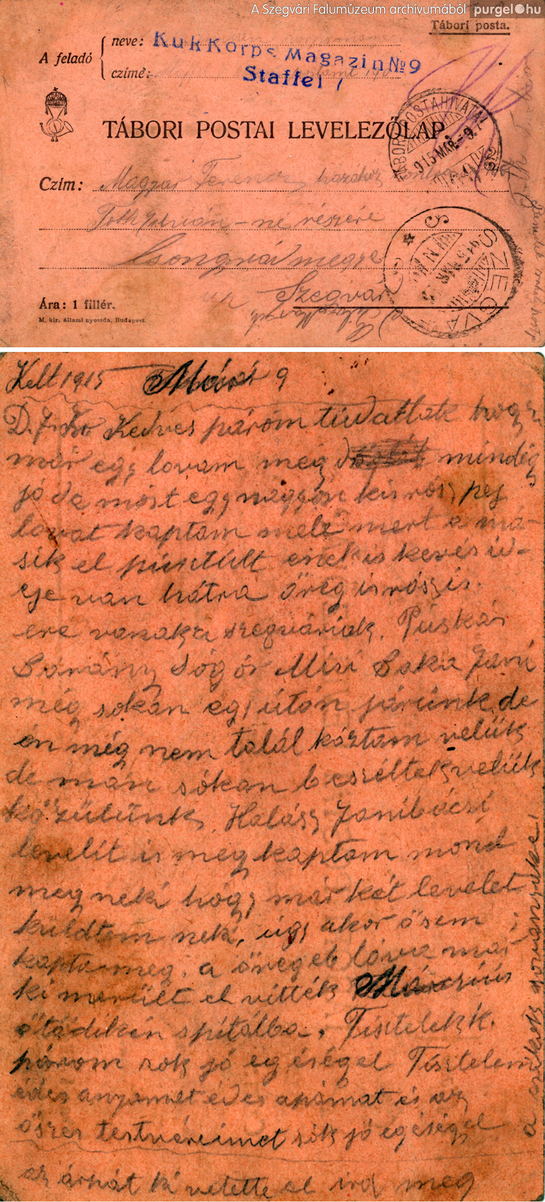 012 Háborús levelezőlapok - A SZEGVÁRI FALUMÚZEUM archívumából